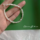 设计款 法式 复古叠片小珍珠气质手链紫色混搭纯银小众高级手饰女