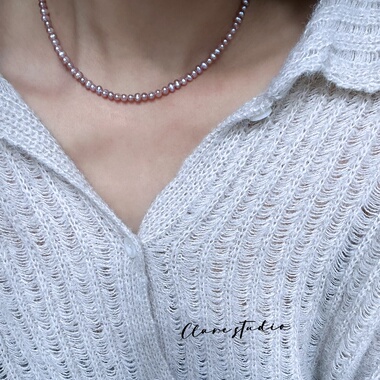 紫色天然蛋圆珍珠项链