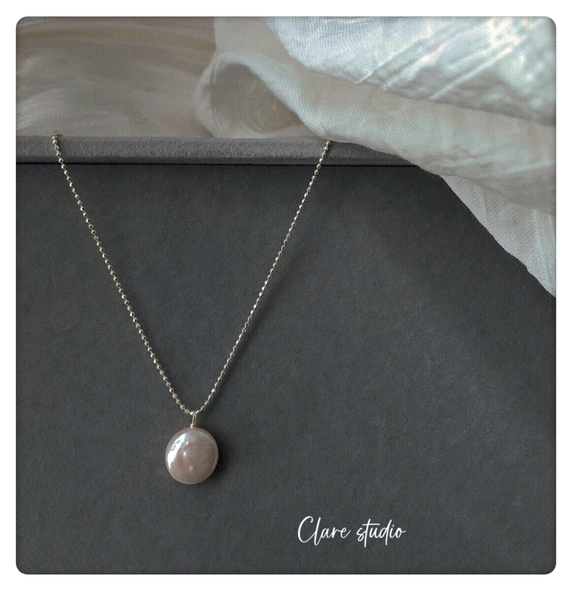 纽扣珍珠纯银闪珠项链