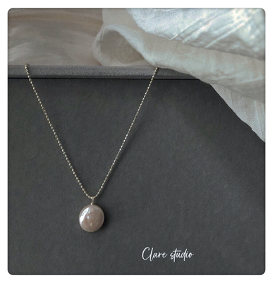 纽扣珍珠纯银闪珠项链