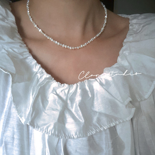 性价比！稀有碎银子天然巴洛克小珍珠项链纯银叠戴锁骨链法式慵懒