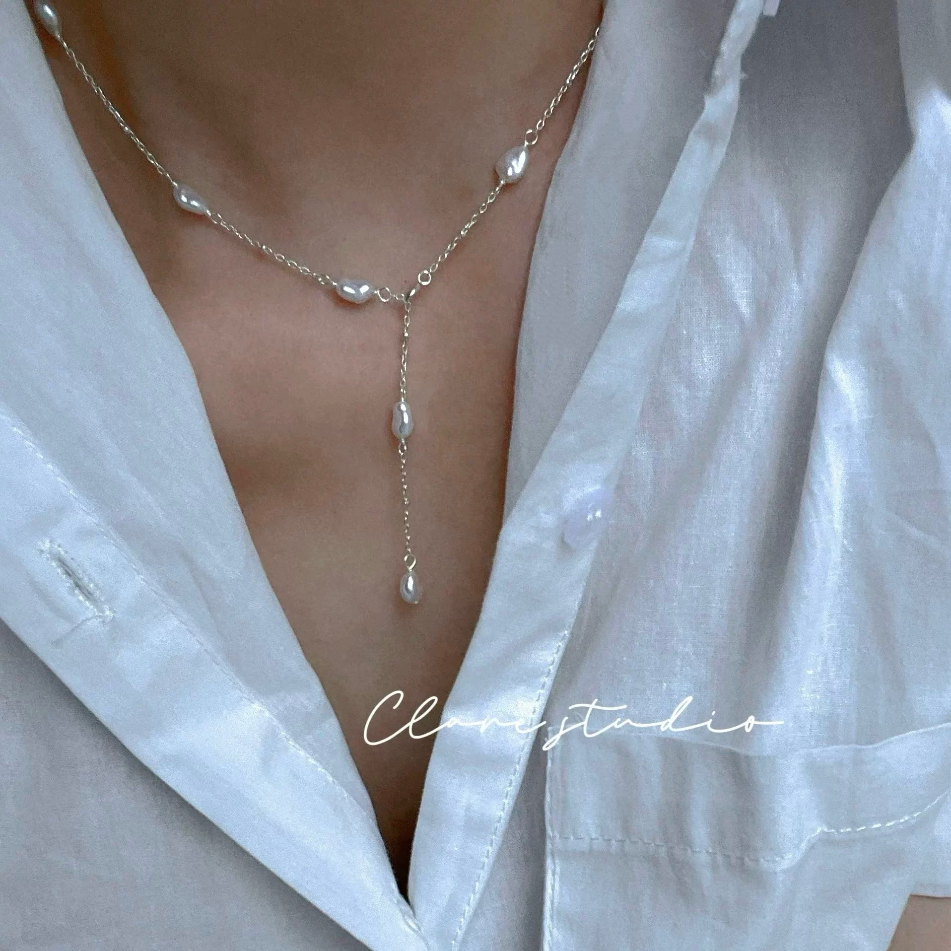 满天星系列 天然keshi碎银子珍珠纯银项链女小众设计感锁骨链