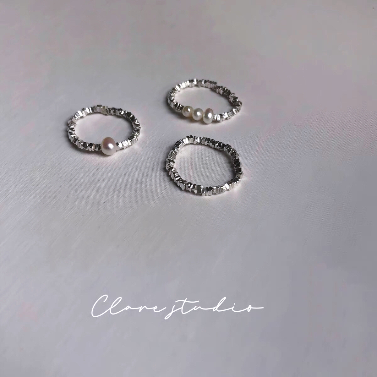 银河璀璨系列S925纯银碎银戒指天然珍珠尾戒高级感爆闪简约指环女