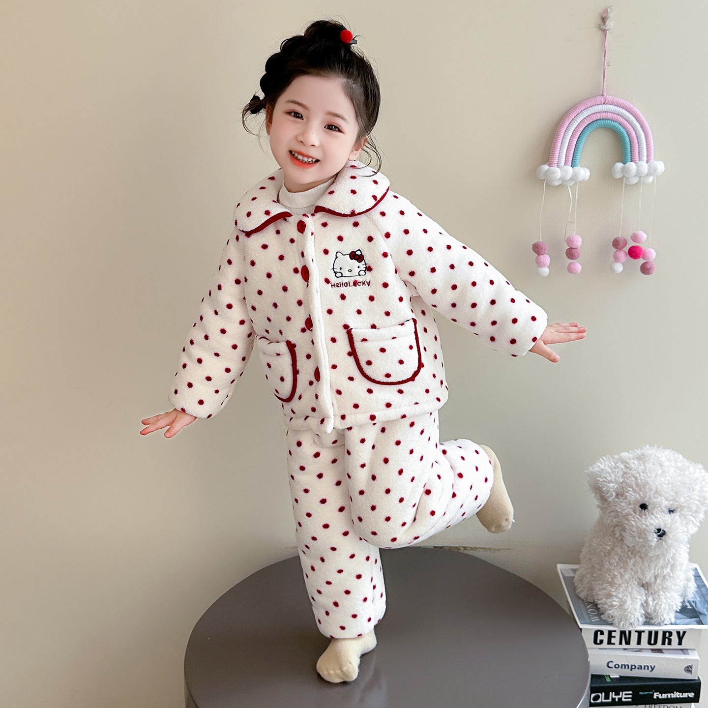 2女童睡衣4儿童加绒保暖冬装5儿童宝宝冬款珊瑚绒6加厚家居服7岁