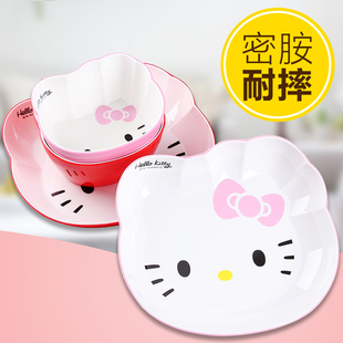 密胺碗勺子套装创意防摔仿瓷碗耐高温KT猫卡通儿童密胺餐具盘子