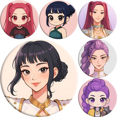 HUNTRIX猎魔女团 卡通马口铁徽章 吧唧 镜子钥匙扣 挂件 周边