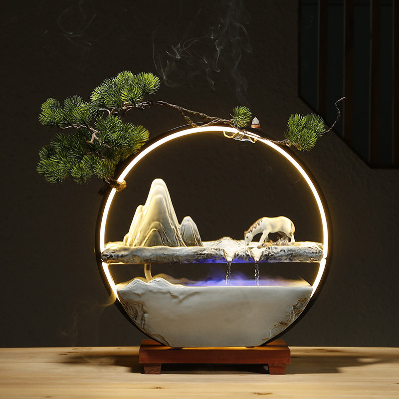 循环流水陶瓷喷泉景观开业灯圈