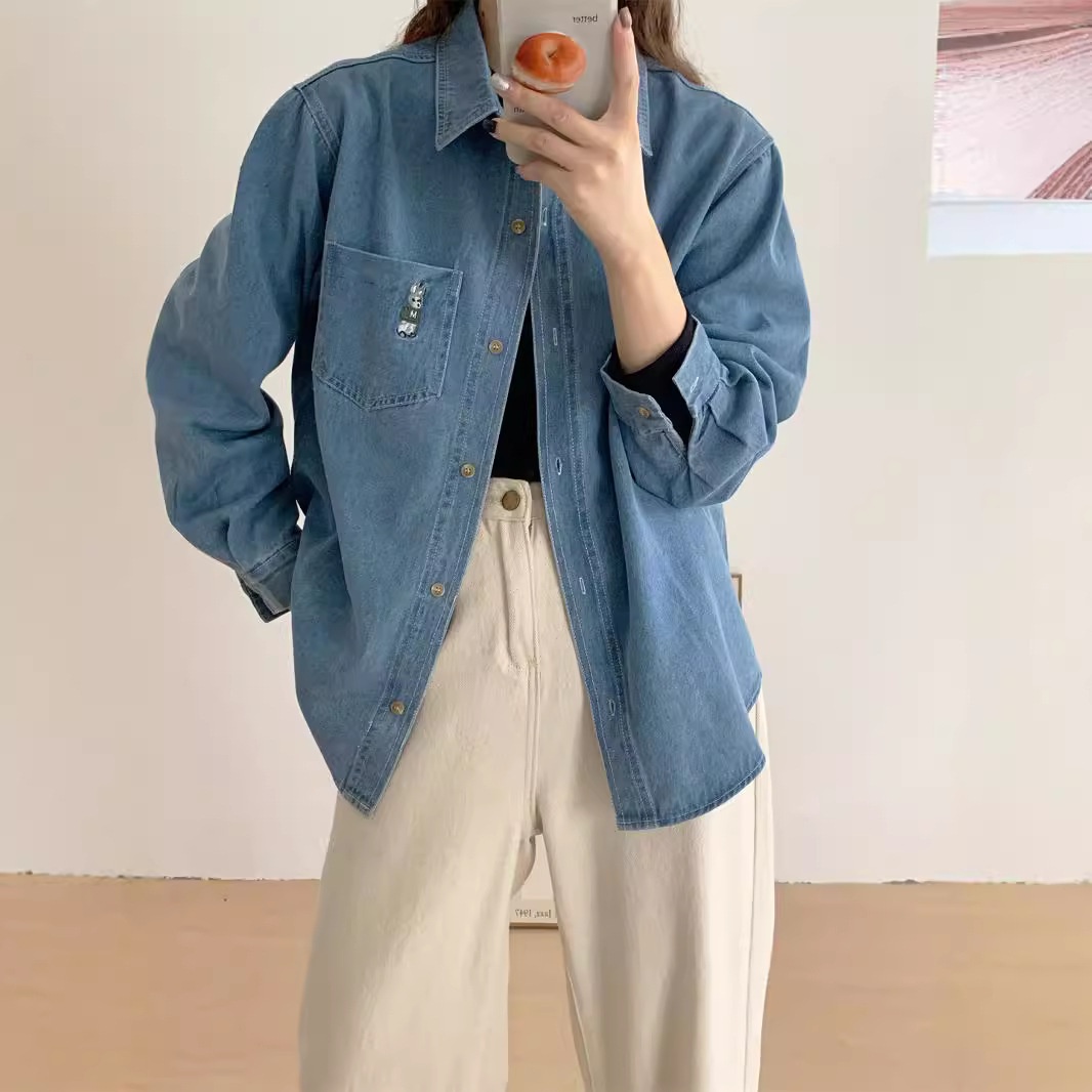 2025新款2025秋新款刺绣牛仔衬衫长袖女设计感小众清新法式独特