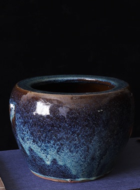 日月堂蓝色鱼缸民国案头古董古玩