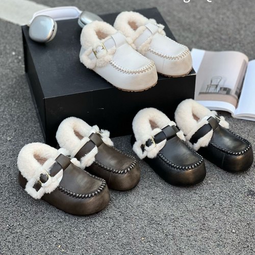 欧洲站韩流轻奢2025冬季新款加绒保暖懒人勃肯鞋女百搭复古小皮鞋