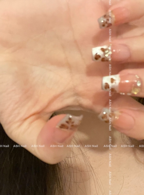 ASH/法式豹纹 法式猫眼裸色气质少女纯手工穿戴甲