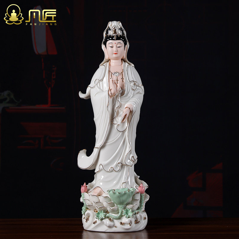 陶瓷观世音菩萨家居佛像摆件供奉工艺品摆件南海观音滴水观音摆件