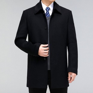 2024羊绒大衣男双面呢羊毛外套黑色商务休闲宽松中年毛呢