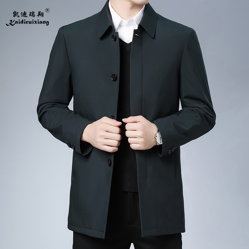 男士外套翻领居家中长款羽绒服新