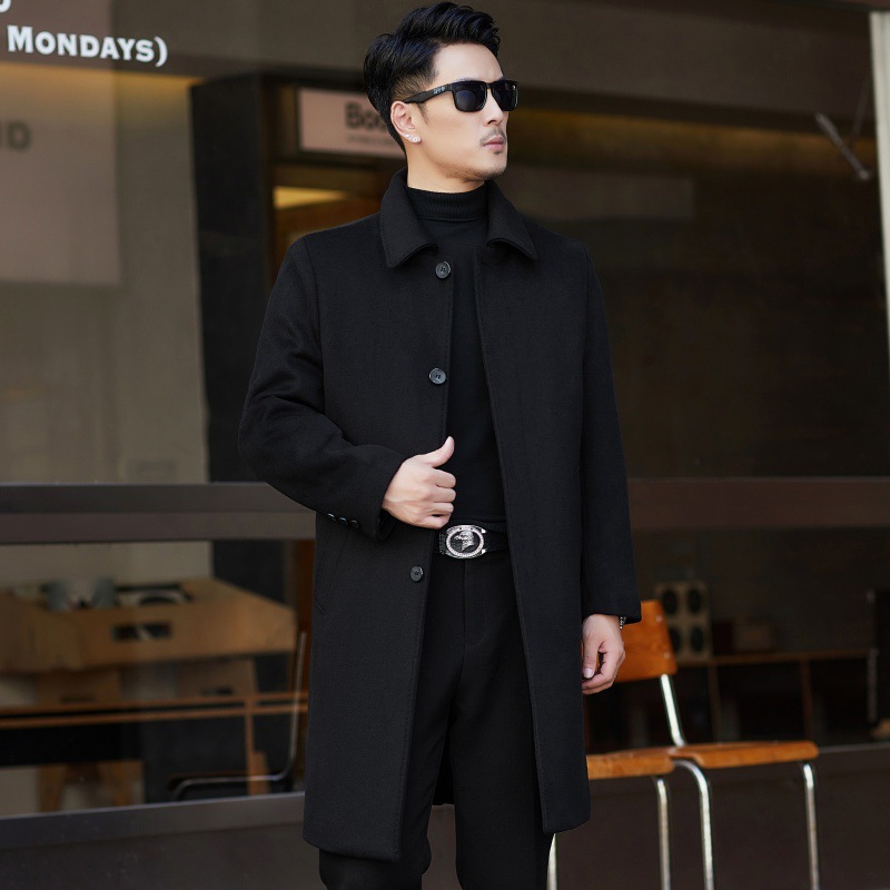羊绒大衣男中长款冬季加厚休闲男士风衣中年爸爸羊毛呢子羽绒