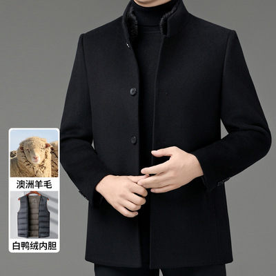 秋冬双面羊绒大衣男中年加厚水貂毛领风衣中长款羊毛呢羽绒胆
