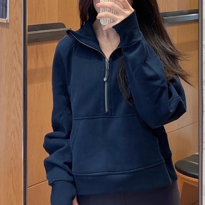 高品质scuba半拉链加绒连帽卫衣