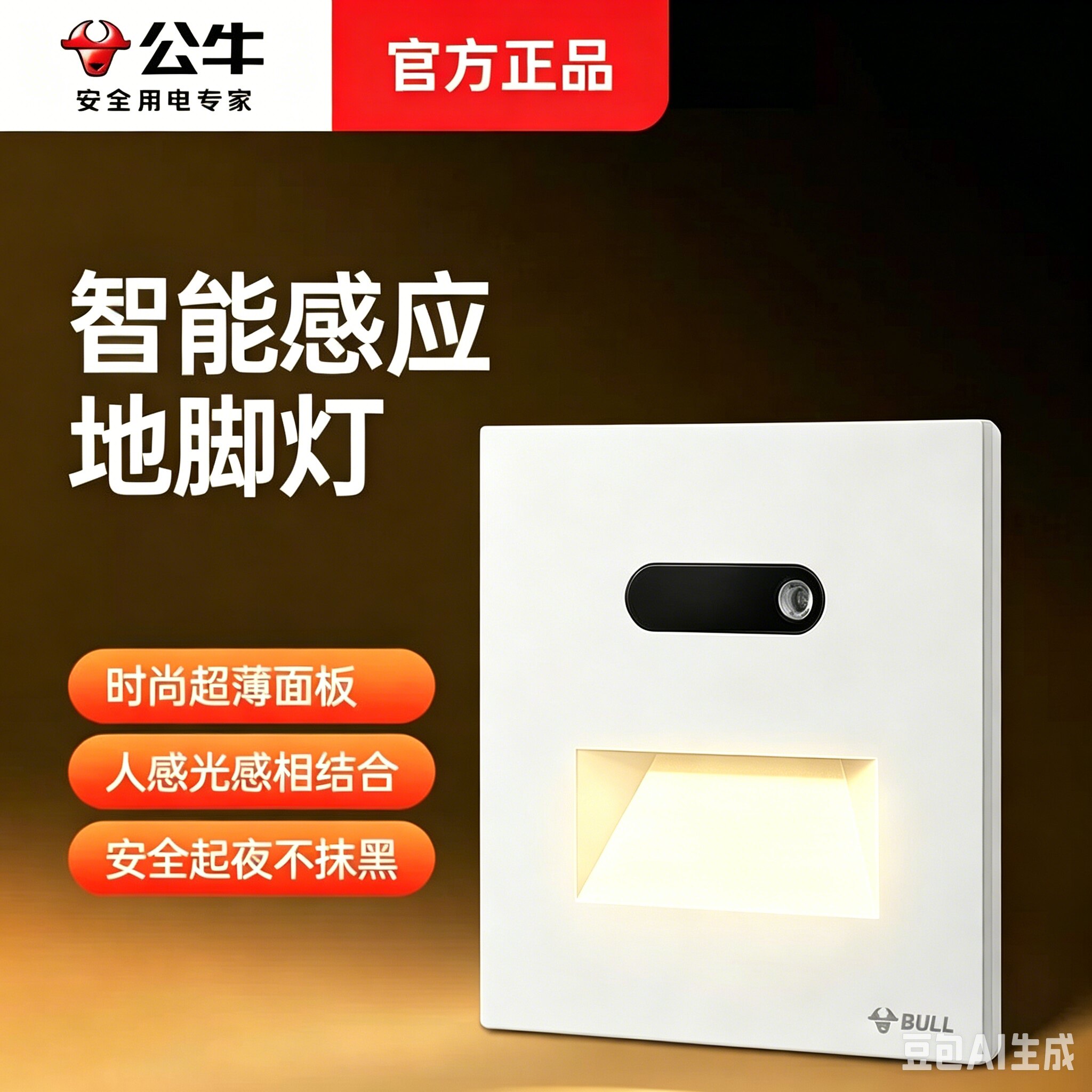 公牛蝶翼超薄感应灯人体感应过道地脚灯楼梯夜灯卧室氛围小夜灯