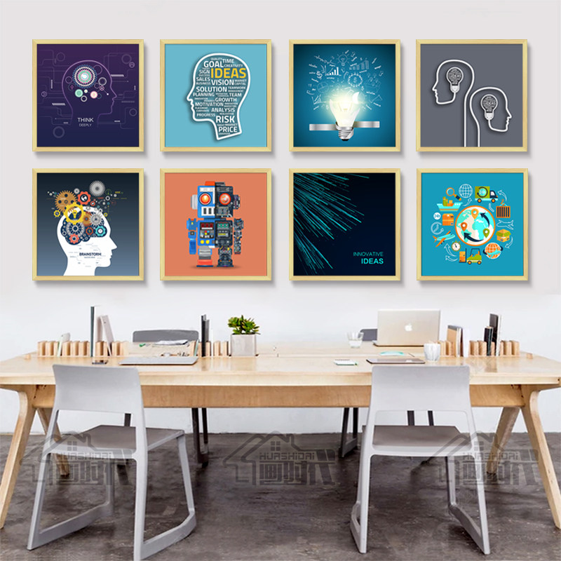 互联网络科技装饰画公司办公室企业文化墙壁画会议室背景标语挂画