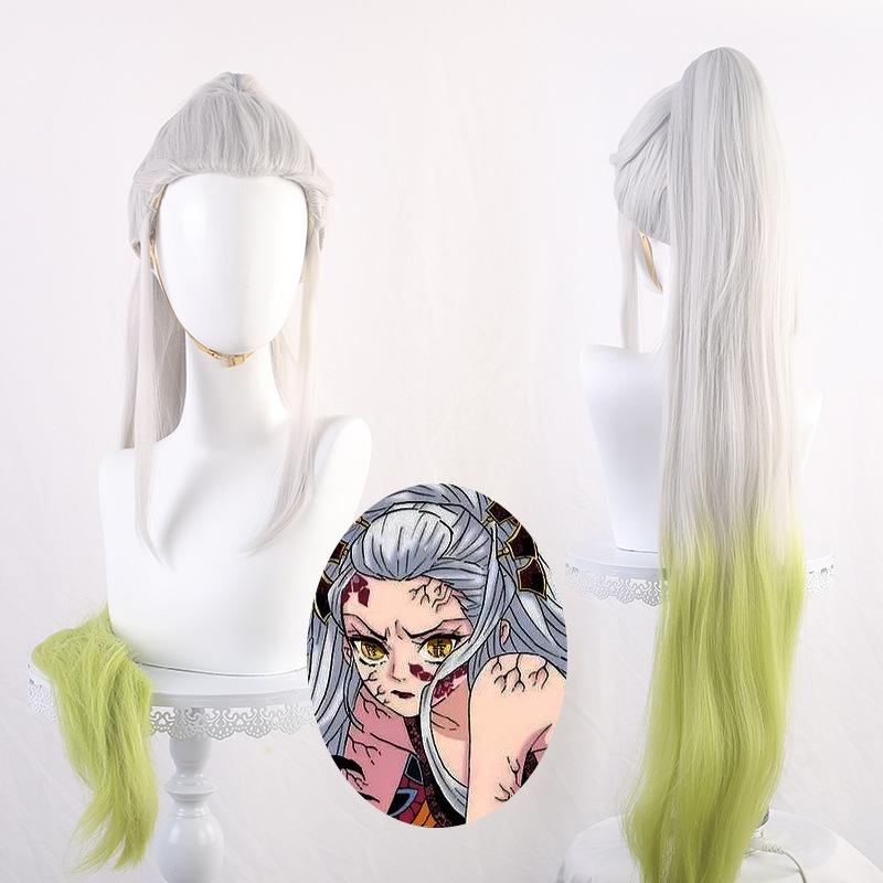 堕姬cos假发鬼灭之刃 上弦陸 堕姬 银白绿渐变 cos假发 现货