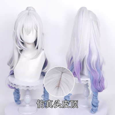 银狼lv999cos假发崩坏星穹铁道仿真人头皮顶虎口夹马尾长发