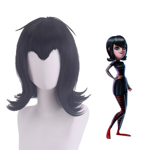 精灵旅社 吸血鬼之女梅维丝 黑色中长发动漫反翘cosplay假发