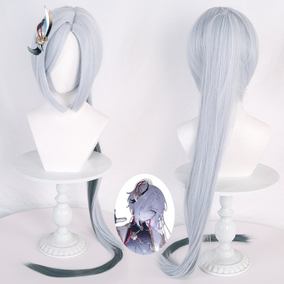 原神申鹤性转cos头皮顶渐变假发