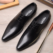潮男时尚 欧美青年发型师皮鞋 商务正装 英伦真皮尖头皮鞋 系带德比鞋