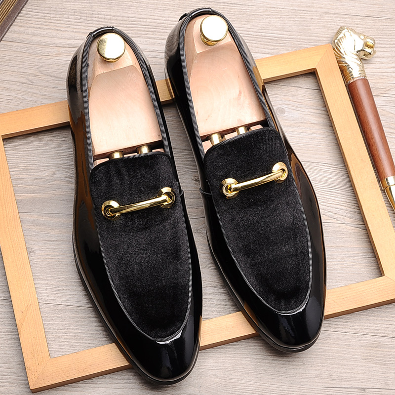 乐福鞋英伦漆皮绒面欧美套脚婚鞋