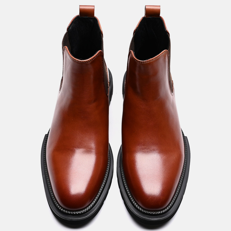 CHELSEA BOOTS MENS TRENDY BRITISH LEATHER CARGO BOOTS SHORT ELASTICATED BOOTS SMALL ROUND TOE VELVET WARM COTTON BOOTS