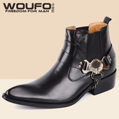 英伦尖头真皮潮流西部牛仔短靴男 头层牛皮复古休闲短筒哈雷靴子