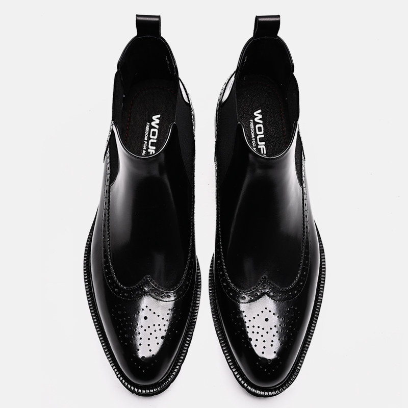 AUTUMN AND WINTER NEW TOP COWHIDE CHELSEA BOOTS BRITISH FASHION MENS CARVED BROGUE BOOTS HIGH-TOP LEATHER SHOES