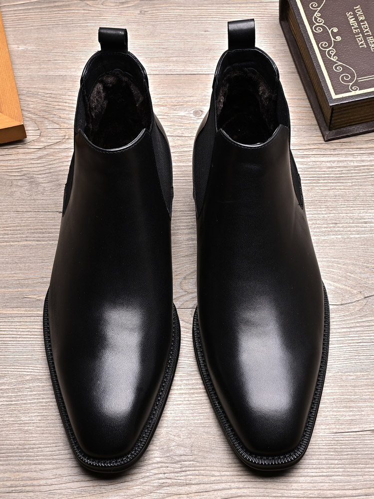 AUTUMN AND WINTER NEW BRITISH STYLE CHELSEA BOOTS TRENDY MENS SMALL SQUARE TOE EUROPEAN AND AMERICAN LEATHER GLOSSY SUEDE WARM BOOTS
