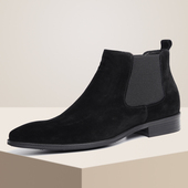 秋款 切尔西靴男潮英伦尖头磨砂皮休闲真皮套筒短靴子松紧口高帮鞋