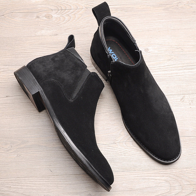 AUTUMN AND WINTER NEW HIGH-TOP LEATHER SHOES MENS TREND BRITISH NUBUCK LEATHER CHELSEA BOOTS LEATHER ZIPPER BUSINESS CASUAL BOOTS