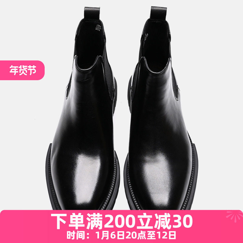 CHELSEA BOOTS MENS TRENDY BRITISH LEATHER CARGO BOOTS SHORT ELASTICATED BOOTS SMALL ROUND TOE VELVET WARM COTTON BOOTS