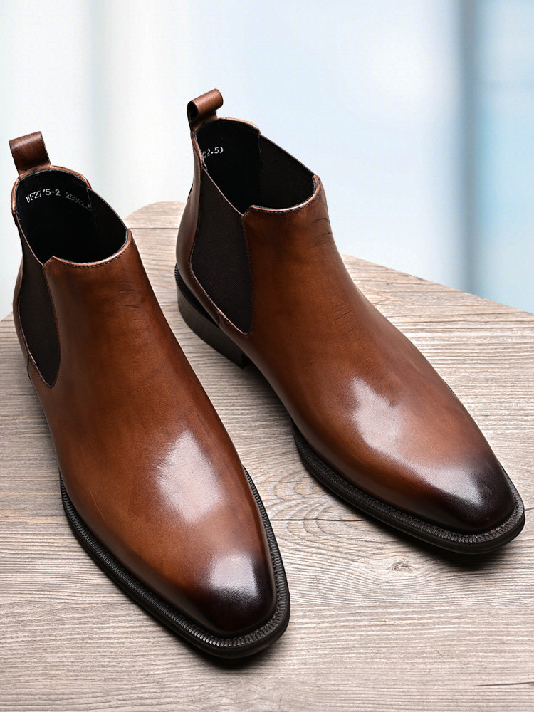 AUTUMN AND WINTER NEW BRITISH STYLE CHELSEA BOOTS TRENDY MENS SMALL SQUARE TOE EUROPEAN AND AMERICAN LEATHER GLOSSY SUEDE WARM BOOTS