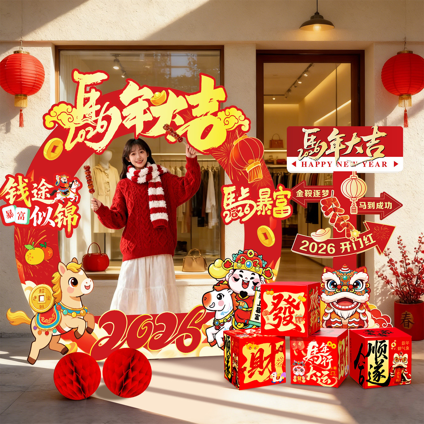 2026年马年店铺氛围迎新布置装饰年会新年kt板拍照道具场景橱窗,节庆用品/礼品,节日装扮用品,淘宝优惠券,粉丝福利购,淘宝优惠卷