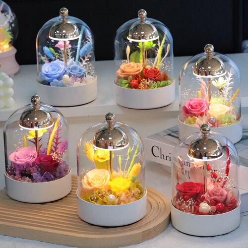 永生花台灯材料包diy礼盒摆件灯小夜灯触摸调光氛围  生日快乐