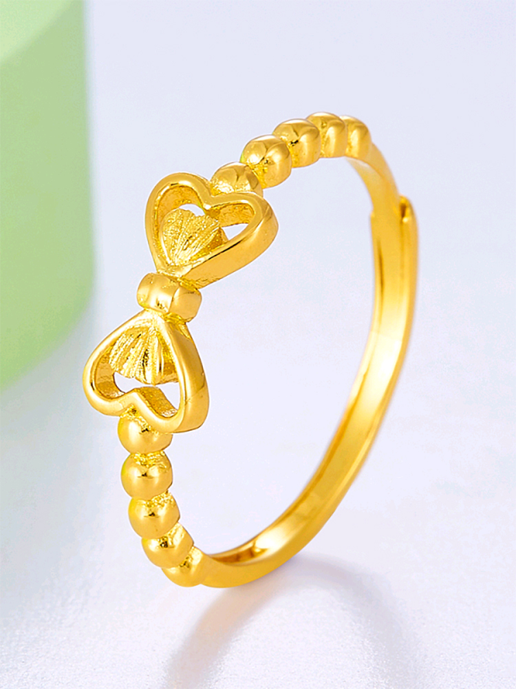 5g黄金蝴蝶结活口戒指 999足金可调节指环 送女友生日礼物