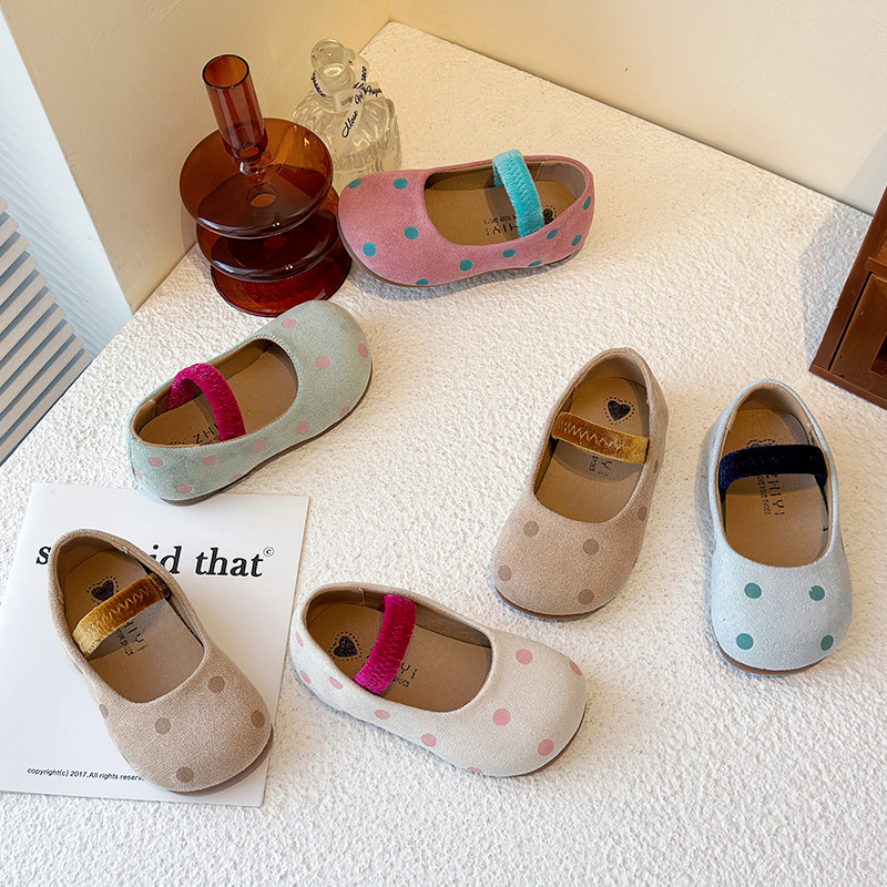 女童公主风小皮鞋2025春秋新款儿童波点豆豆鞋女宝小香风软底单鞋