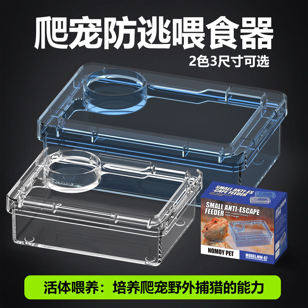 爬宠蜥蜴乌龟活饲料防撒防打翻全透明诱食防逃食盆带辅食槽喂食器