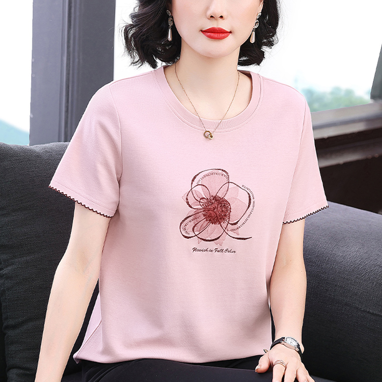 纯棉短袖t恤女士2025夏季新款洋气减龄小个子妈妈体恤宽松上衣服