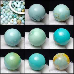 绿松石原矿原石保真无泡油天然圆珠单颗手链手串配饰无优化无胶