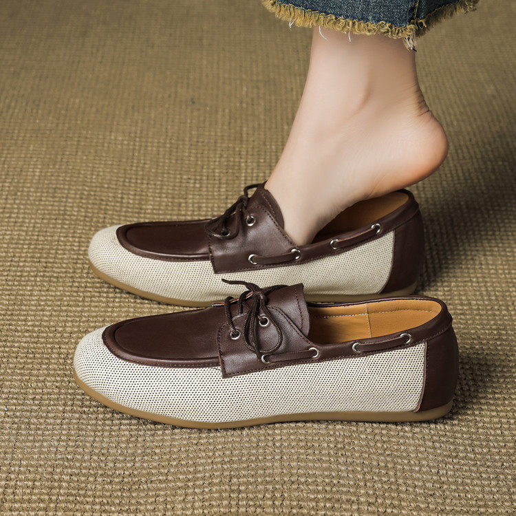 小众头层牛皮拼接圆头深口单鞋美拉德复古拼色系带增高女鞋小皮鞋,女鞋,深口单鞋,淘宝优惠券,粉丝福利购,淘宝优惠卷