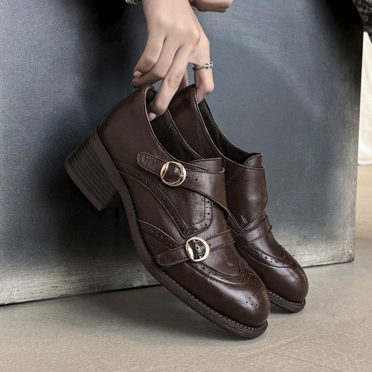 真皮复古英伦风乐福鞋2026春季新款雕花圆头金属扣粗跟小皮鞋,女鞋,深口单鞋,淘宝优惠券,粉丝福利购,淘宝优惠卷