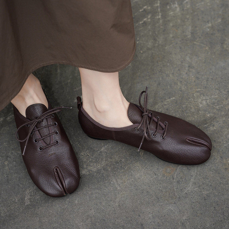 2026春季新款分趾鞋女复古风系带平底单鞋小众真皮舒适芭蕾舞,女鞋,深口单鞋,淘宝优惠券,粉丝福利购,淘宝优惠卷