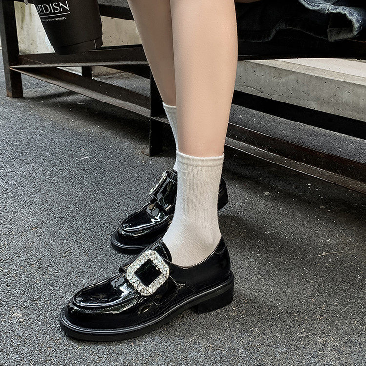 水钻方扣乐福鞋女2026年春季新款牛漆皮小皮鞋英伦风真皮单鞋,女鞋,深口单鞋,淘宝优惠券,粉丝福利购,淘宝优惠卷