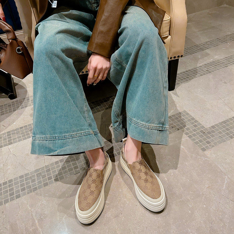 真皮厚底深口单鞋高跟增高厚底乐福鞋一脚蹬懒人鞋帆布休闲跑步鞋,女鞋,深口单鞋,淘宝优惠券,粉丝福利购,淘宝优惠卷