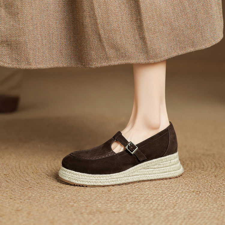 浅口厚底渔夫鞋女真皮松糕玛丽珍鞋2025新款春季草编高跟单鞋,女鞋,深口单鞋,淘宝优惠券,粉丝福利购,淘宝优惠卷